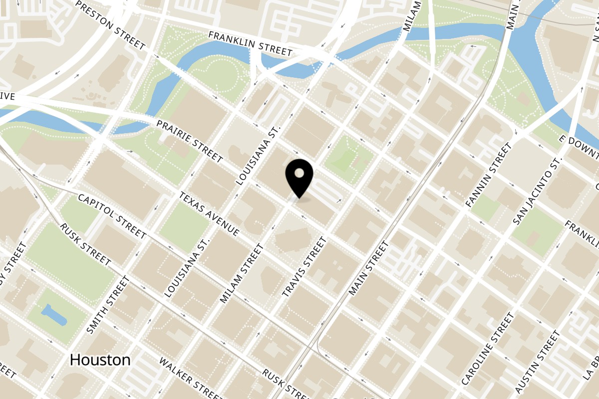 Map showing the location of Space City Tacos on 415 Milam St in Houston